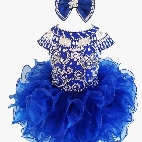Elegant Blue Kids Formal Dress with Bow - Picture 1 of 9